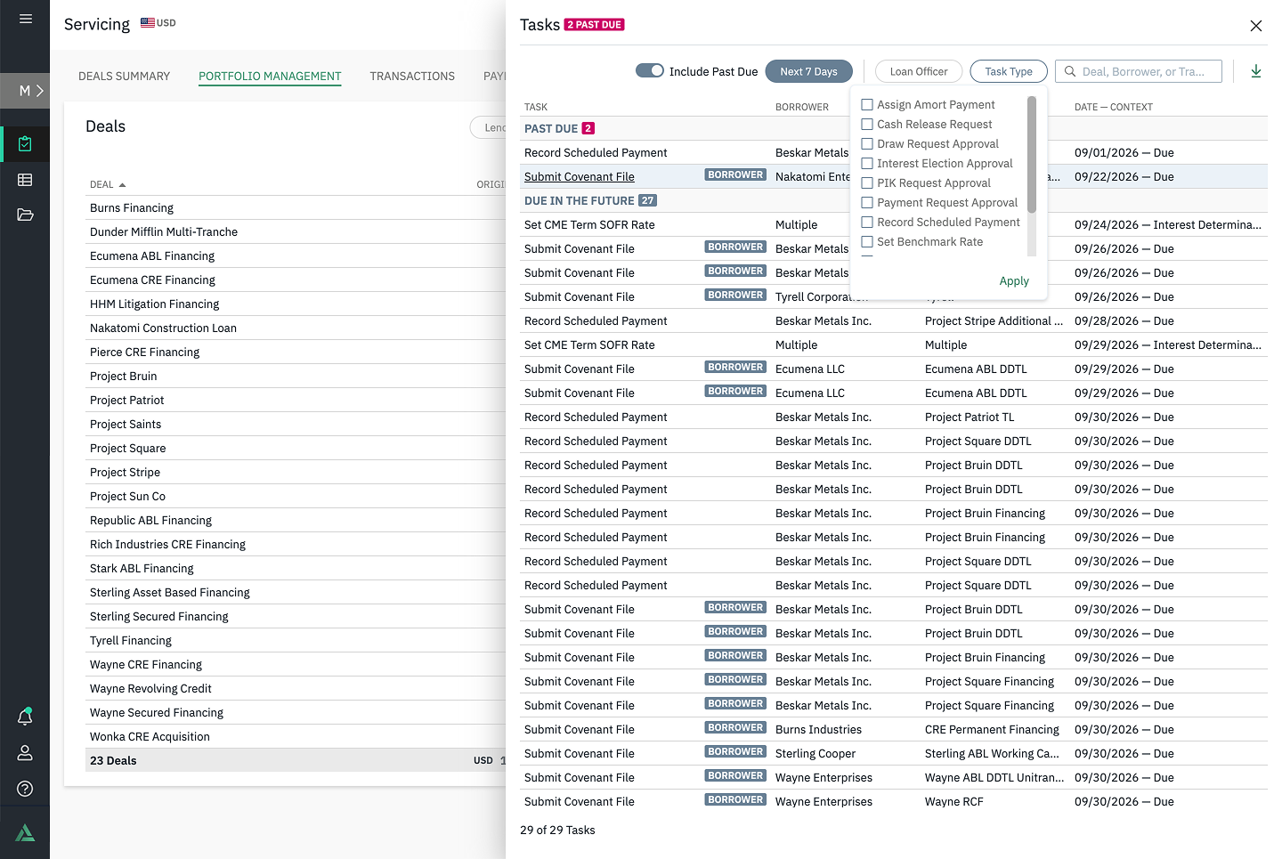 Task Center screen